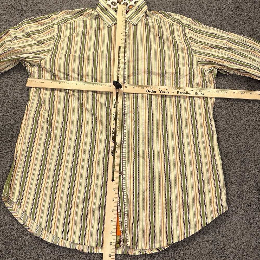 Robert Graham Shirt Mens Large Green Striped Woven Flip Cuff Geometric Going Out - Picture 8 of 13